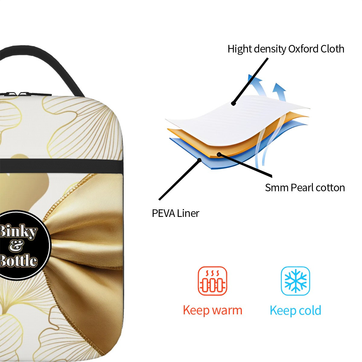 Aurora Binky & Bottle Bag – Elegant Gold Baby Bottle, Pacifier & Snack Bag