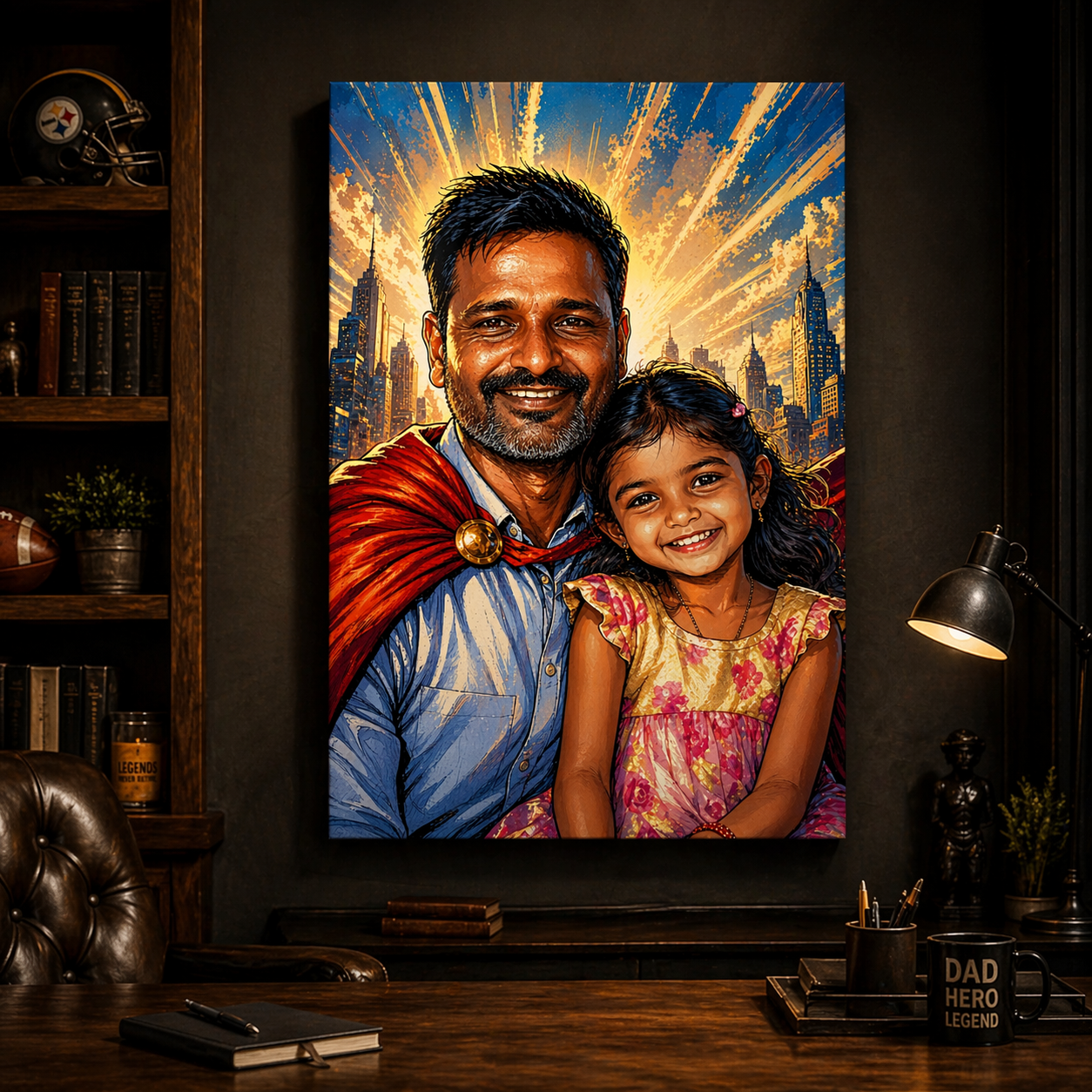Custom Superhero Dad Canvas – Father & Child Photo to Comic Art Portrait