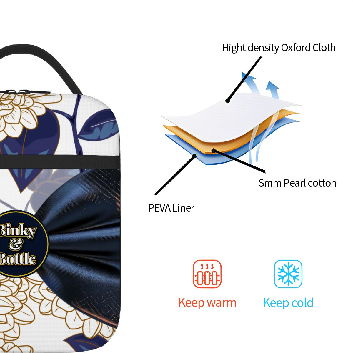 Haven Binky & Bottle Bag – Blue Floral Baby Bottle, Pacifier & Snack Bag