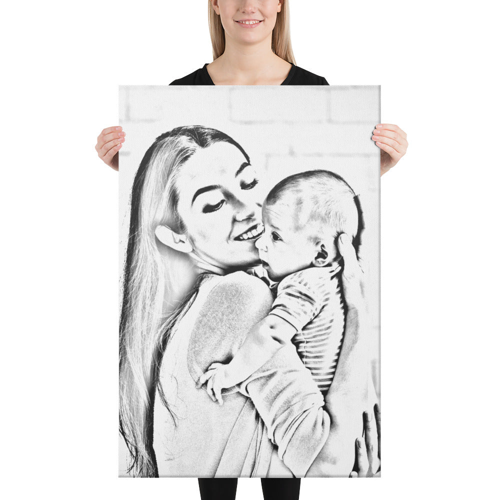 Motherhood in Black & White Canvas Photo | Custom Line Art Portrait