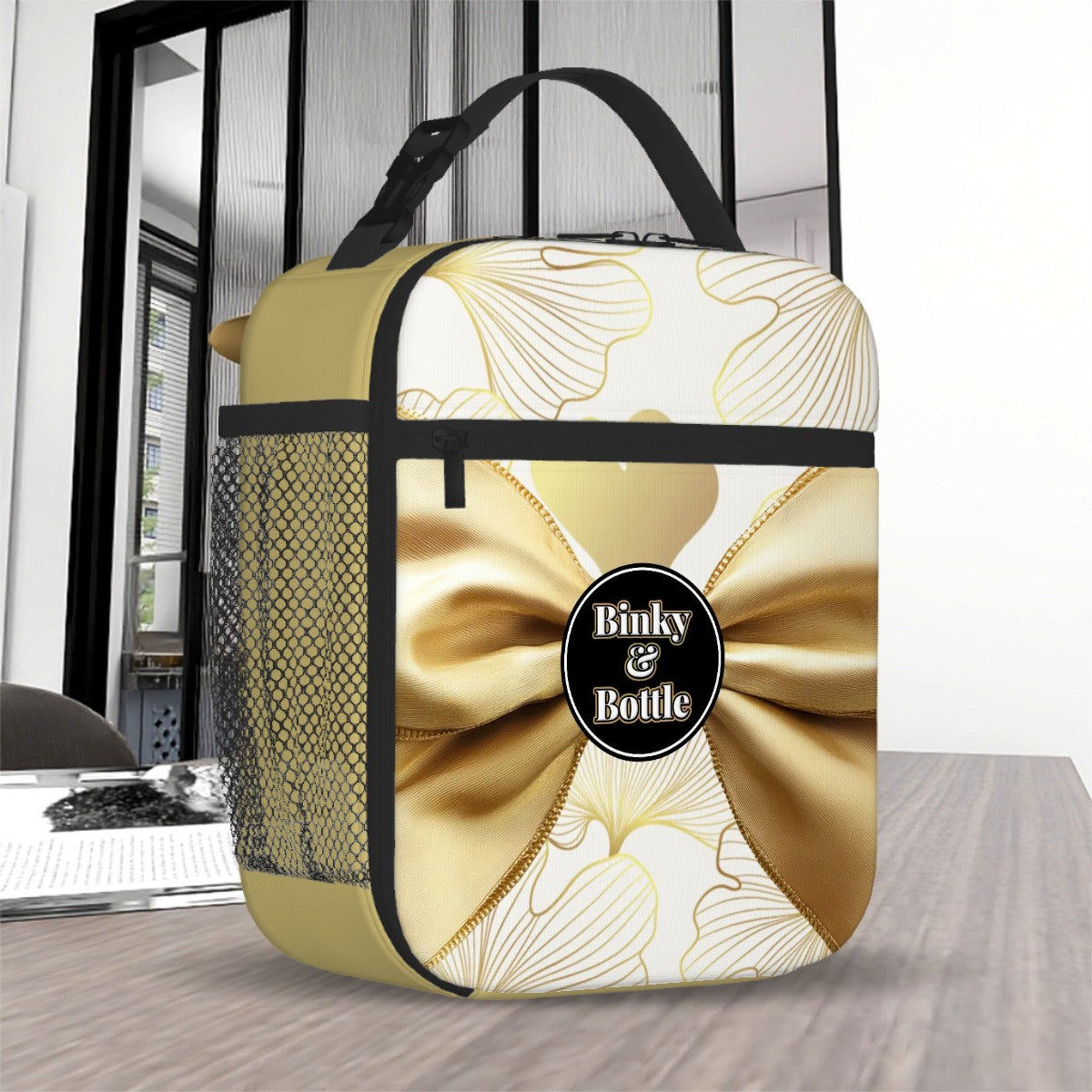 Aurora Binky & Bottle Bag – Elegant Gold Baby Bottle, Pacifier & Snack Bag