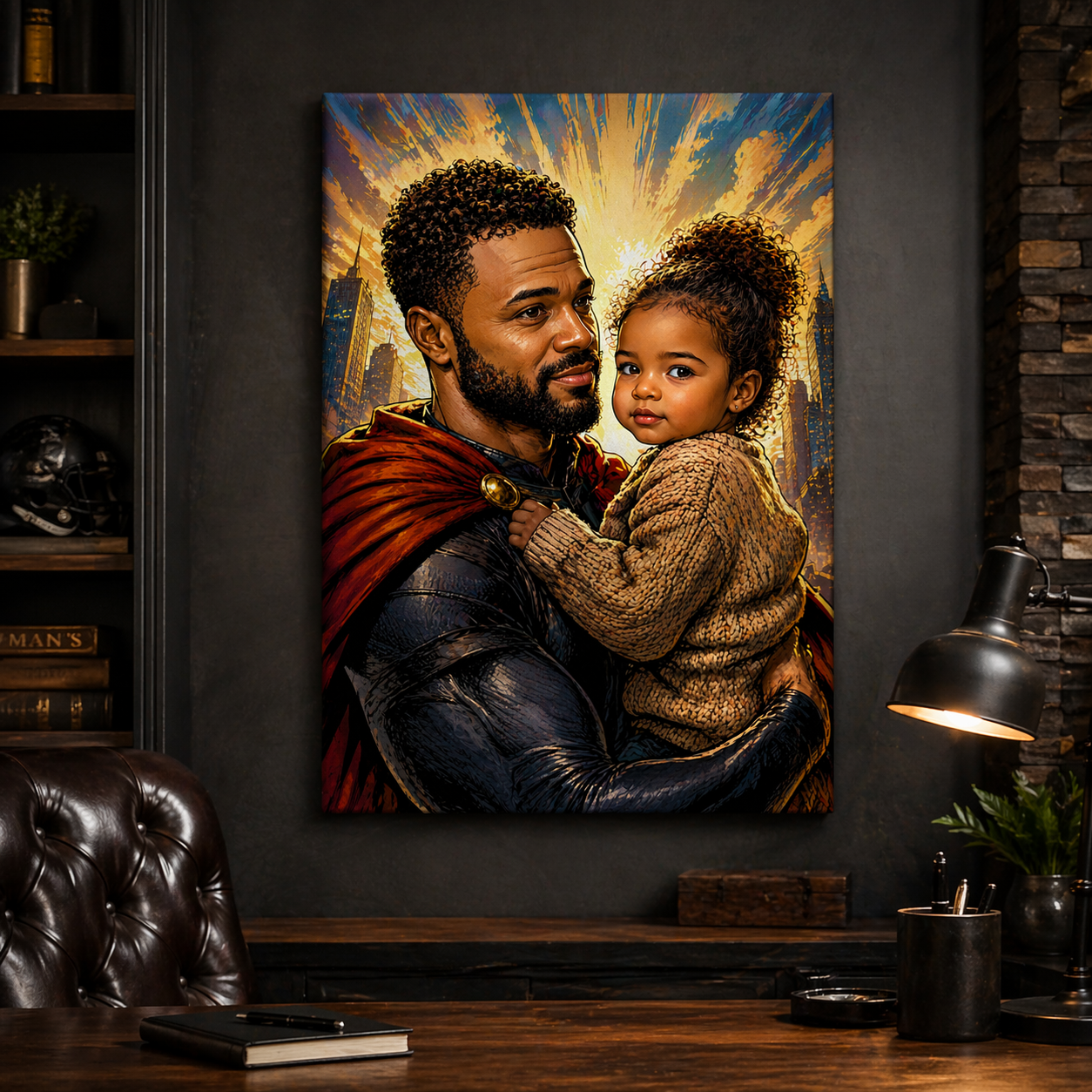 Custom Superhero Dad Canvas – Father & Child Photo to Comic Art Portrait