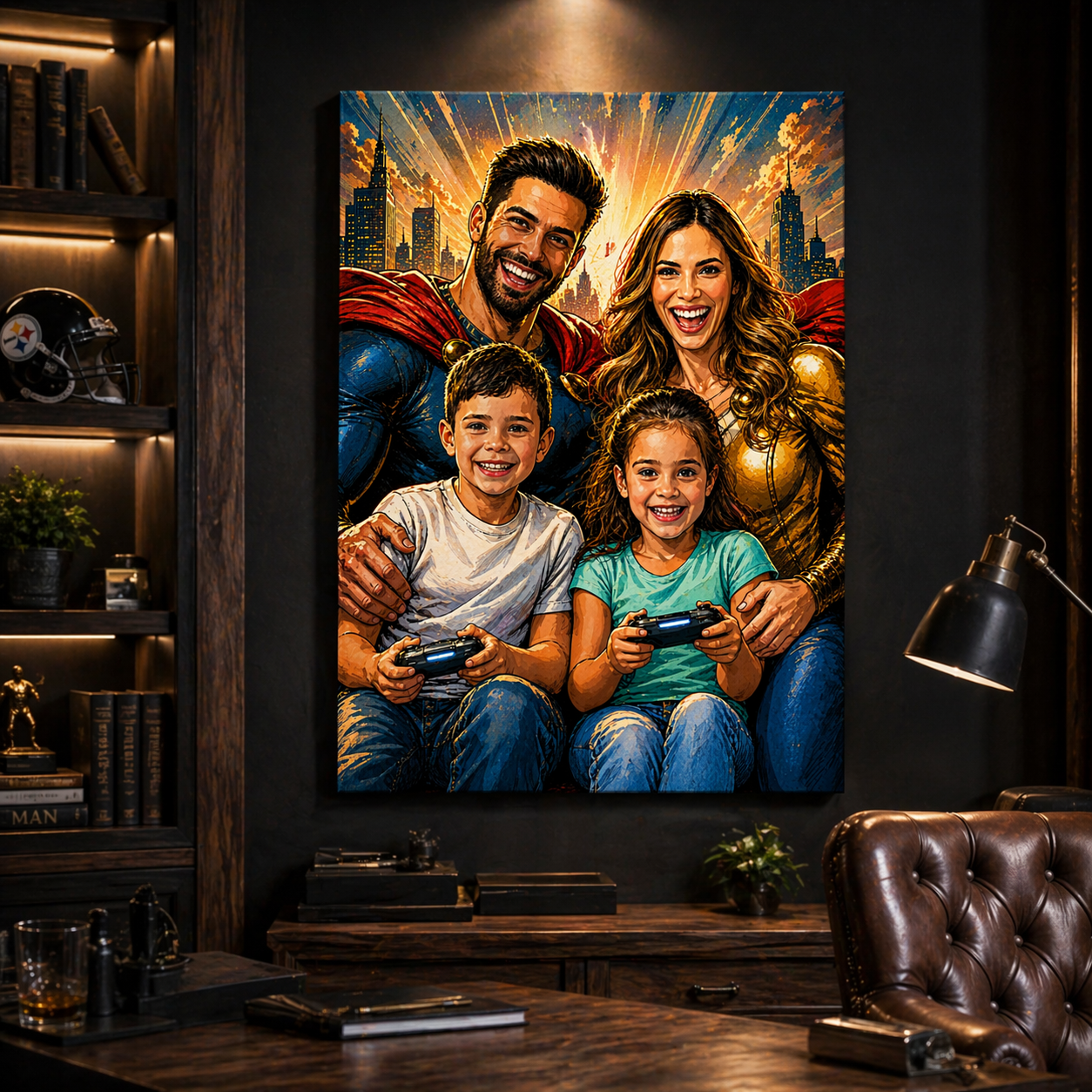 Custom Superhero Dad Canvas – Father & Child Photo to Comic Art Portrait